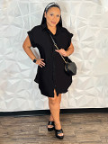 Summer lapel solid color short-sleeved shirt cardigan single-breasted dress