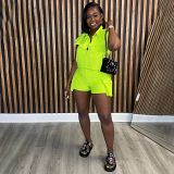 Shorts set solid color overalls three-dimensional pocket sports and leisure two-piece suit