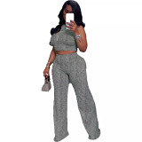 Sleeveless printed wide-leg trousers in summer two-piece suit