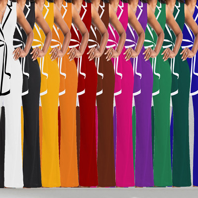 V neck elegant sleeveless slim wide leg jumpsuit