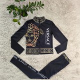 Black minimalist fashion print two-piece set