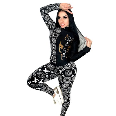 Summer and autumn slim fashion print two-piece suit