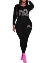 Long sleeve top long pants printed casual women 2 piece outfits tracksuit