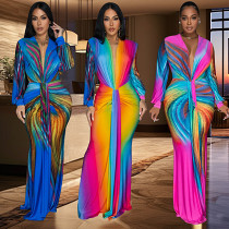 Fashion women's pleated color matching casual dress