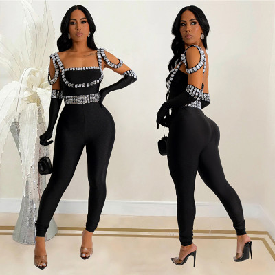 Ladies party night sling rhinestones long jumpsuit.
