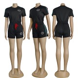 New Simple Embroidered Short Sleeve Shorts Suit in Summer