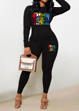 Long sleeve top long pants printed casual women 2 piece outfits tracksuit