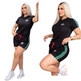 New Simple Embroidered Short Sleeve Shorts Suit in Summer