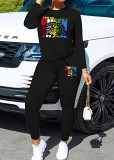 Long sleeve top long pants printed casual women 2 piece outfits tracksuit