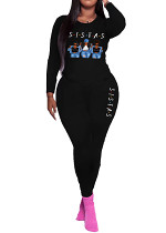 Long sleeve top long pants printed casual women 2 piece outfits tracksuit