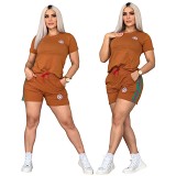 New Simple Embroidered Short Sleeve Shorts Suit in Summer