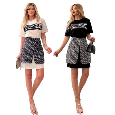 Fashion casual printed T-shirt short sleeve short skirt two-piece suit