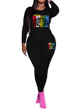 Long sleeve top long pants printed casual women 2 piece outfits tracksuit