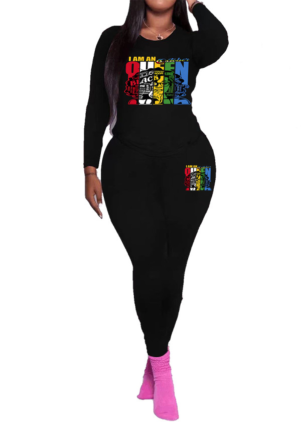 Long sleeve top long pants printed casual women 2 piece outfits tracksuit