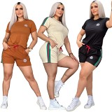 New Simple Embroidered Short Sleeve Shorts Suit in Summer