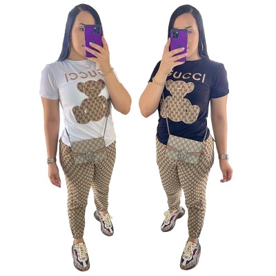 Summer and autumn new fashion embroidered short-sleeved trousers sports two-piece suit