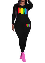 Long sleeve top long pants printed casual women 2 piece outfits tracksuit