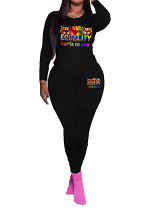 Long sleeve top long pants printed casual women 2 piece outfits tracksuit