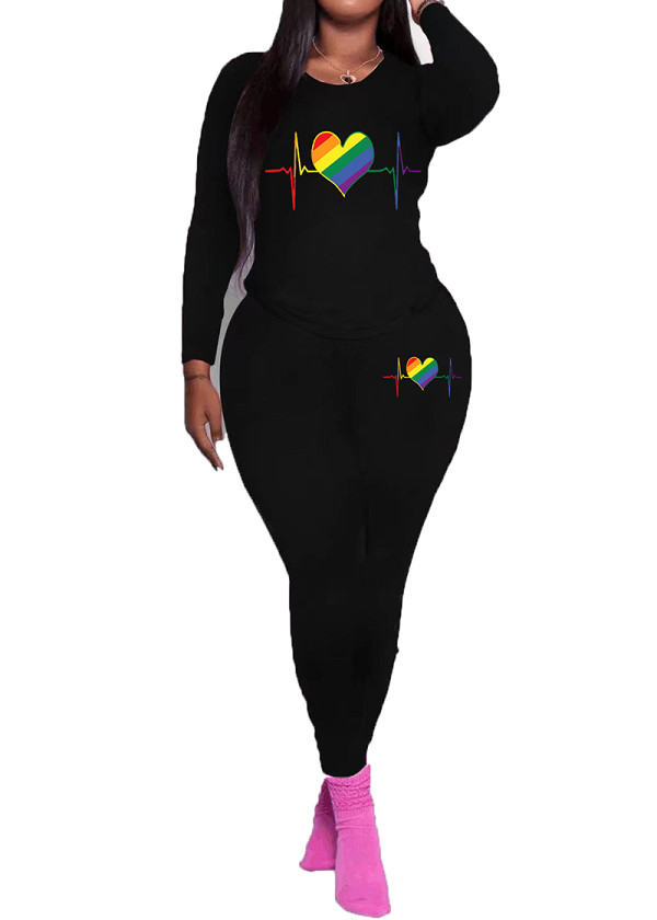 Long sleeve top long pants printed casual women 2 piece outfits tracksuit
