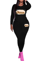 Long sleeve top long pants printed casual women 2 piece outfits tracksuit