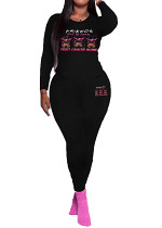 Long sleeve top long pants printed casual women 2 piece outfits tracksuit