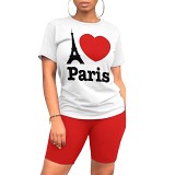 Summer Printed Women Casual Short Sleeve Shorts 2 Piece Outfits