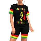 Summer Printed Women Casual Short Sleeve Shorts 2 Piece Outfits