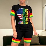 Summer Printed Women Casual Short Sleeve Shorts 2 Piece Outfits