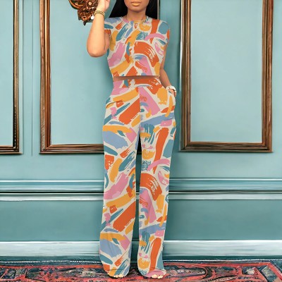 Fashion women's casual printing two-piece suit