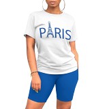 Summer Printed Women Casual Short Sleeve Shorts 2 Piece Outfits