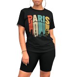 Summer Printed Women Casual Short Sleeve Shorts 2 Piece Outfits