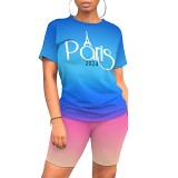 Summer Printed Women Casual Short Sleeve Shorts 2 Piece Outfits