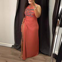 Letter Print Sleeveless High Slit Knot Casual Long Dress