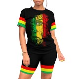 Summer Printed Women Casual Short Sleeve Shorts 2 Piece Outfits