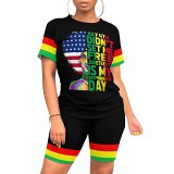 Summer Printed Women Casual Short Sleeve Shorts 2 Piece Outfits