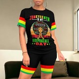 Summer Printed Women Casual Short Sleeve Shorts 2 Piece Outfits