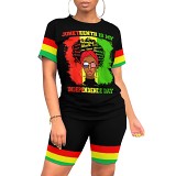 Summer Printed Women Casual Short Sleeve Shorts 2 Piece Outfits