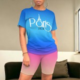 Summer Printed Women Casual Short Sleeve Shorts 2 Piece Outfits