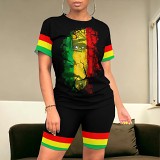 Summer Printed Women Casual Short Sleeve Shorts 2 Piece Outfits