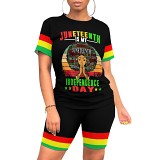 Summer Printed Women Casual Short Sleeve Shorts 2 Piece Outfits