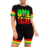 Summer Printed Women Casual Short Sleeve Shorts 2 Piece Outfits