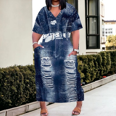 Fashion print casual women's plus size dress