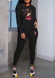 Womens Long Sleeve Tracksuit Crewneck Tops And Long Pants Printed Leisure 2 Piece Outfits