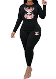 Womens Long Sleeve Tracksuit Crewneck Tops And Long Pants Printed Leisure 2 Piece Outfits