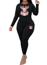 Womens Long Sleeve Tracksuit Crewneck Tops And Long Pants Printed Leisure 2 Piece Outfits