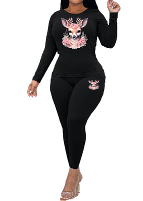 Womens Long Sleeve Tracksuit Crewneck Tops And Long Pants Printed Leisure 2 Piece Outfits