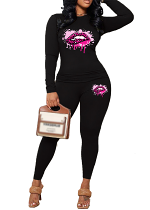 Womens Long Sleeve Tracksuit Crewneck Tops And Long Pants Printed Leisure 2 Piece Outfits