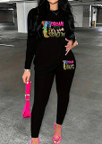 Womens Long Sleeve Tracksuit Crewneck Tops And Long Pants Printed Leisure 2 Piece Outfits
