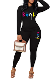 Womens Long Sleeve Tracksuit Crewneck Tops And Long Pants Printed Leisure 2 Piece Outfits