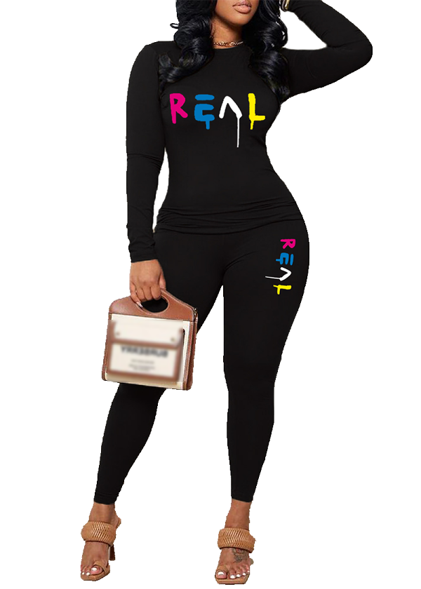 Womens Long Sleeve Tracksuit Crewneck Tops And Long Pants Printed Leisure 2 Piece Outfits
